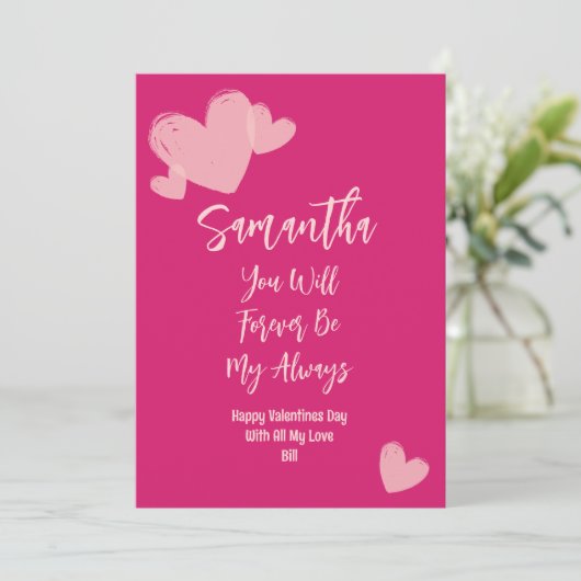 大人のためのミニマルはっきりしたリストピンク甘いバレンタイン シーズンカード (スタンド正面)