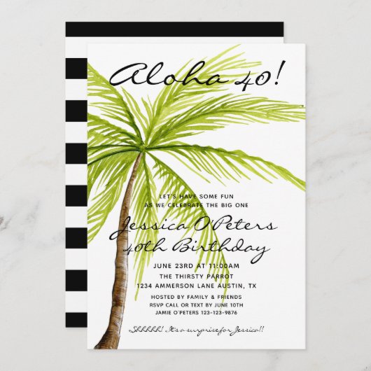 大人のサプライズ40th誕生日トロピカルアロハパーティー 招待状 (正面/裏面)