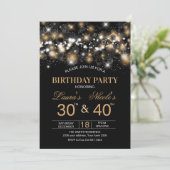 大人のジョイント誕生日パーティー招待状 ゴールドグリッター 招待状 (スタンド正面)