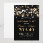 大人のジョイント誕生日パーティー招待状 ゴールドグリッター 招待状 (正面/裏面)
