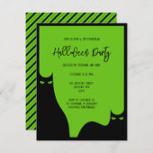 大人のハロウィンパーティー 猫の目 黒 緑 モダン 招待状 (正面/裏面)