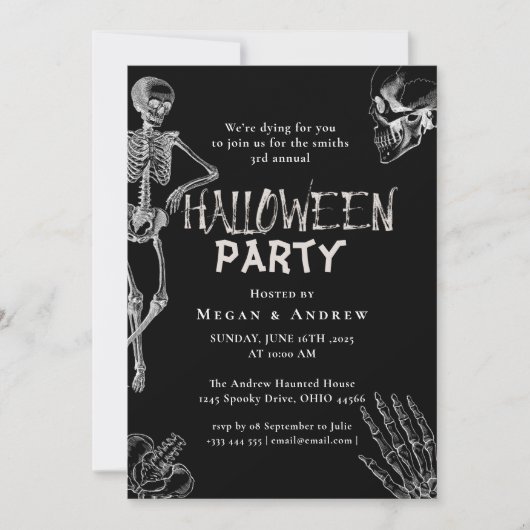大人のハロウィンパーティ ヴィンテージ ゴシック スカル 招待状 (正面)