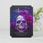 大人のハロウィン誕生日パーティー スカル ブルー パープル 招待状 (スタンド正面)