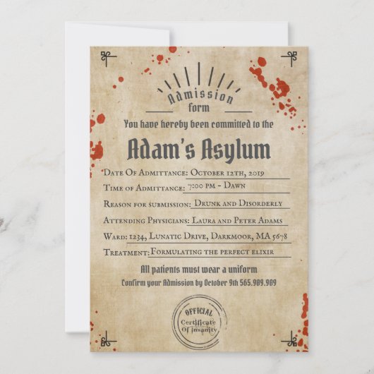 大人のハロウィーン狂人精神病不気味ゴシックパーティー 招待状 (正面)