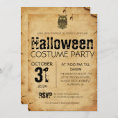大人のフクロウヴィンテージゴシックのハロウィーンの衣装パーティー 招待状 (正面/裏面)