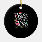 大人のフラミンゴのクリスマスに点灯おもしろいしよう セラミックオーナメント (正面)