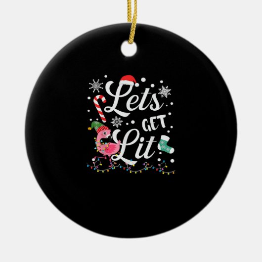 大人のフラミンゴのクリスマスに点灯おもしろいしよう セラミックオーナメント (正面)