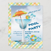 大人のプールを囲んでのパーティの夏のカクテルの招待状 招待状 (正面/裏面)