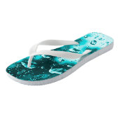 大人のメンズ/女性、ワイドストラップ、ティール（緑がかった色）雨滴フリップ ビーチサンダル (アングル)