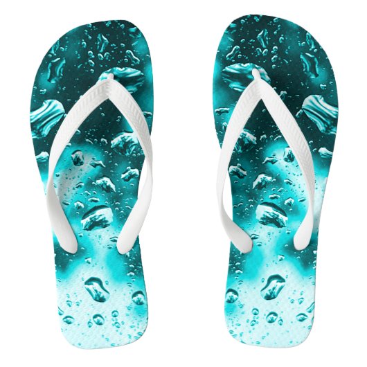 大人のメンズ/女性、ワイドストラップ、ティール（緑がかった色）雨滴フリップ ビーチサンダル (フットベッド)