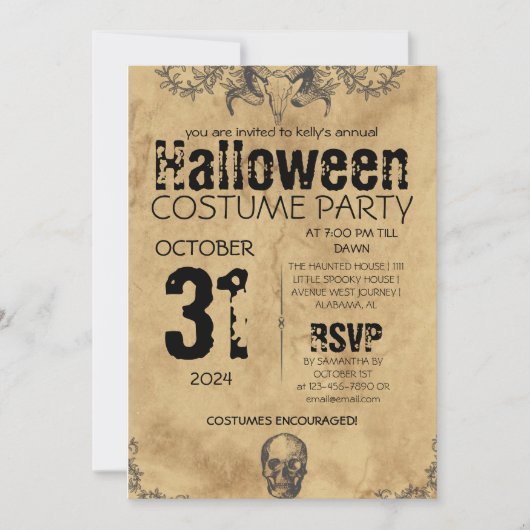 大人のヴィンテージゴシックのハロウィーンの衣装パーティー 招待状
