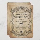 大人のヴィンテージ ゴシック スカル ハロウィンパーティー 招待状 (正面/裏面)