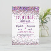 大人の共同ダブル誕生日パーティーカラフルなグリッター 招待状 (スタンド正面)