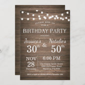 大人の共同誕生日のパーティの招待状の素朴な木 招待状 (正面/裏面)