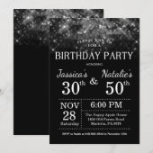 大人の共同誕生日パーティー シルバーグリッター 招待状 (正面/裏面)