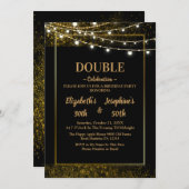 大人の共同誕生日パーティー | ブラックゴールドグリッター 招待状 (正面/裏面)