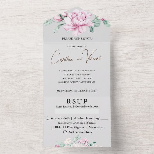 大人の子供のための全て一つの結婚式招待状 オールインワン招待状 (内側)