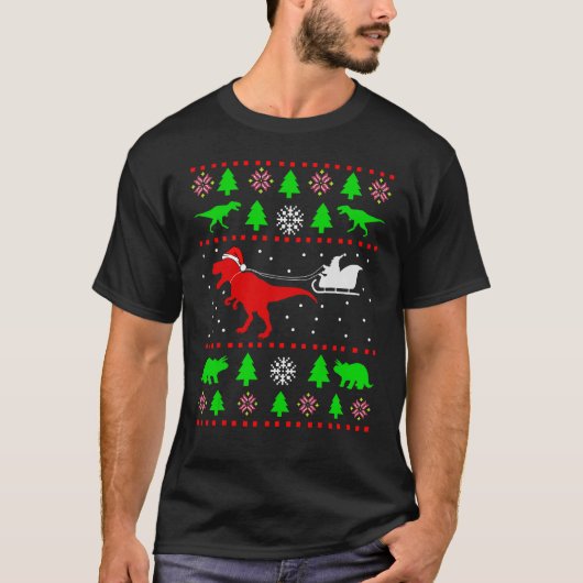 大人の子供のための恐竜の醜いクリスマスセーター1 Tシャツ (正面)
