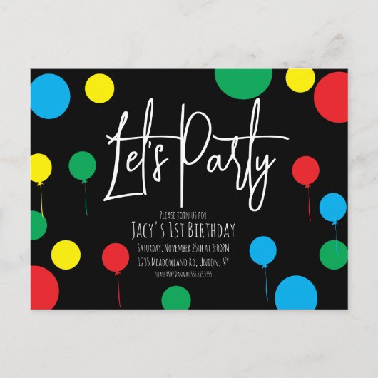 大人の子供の誕生日パーティーのドット風船 ポストカード (正面)