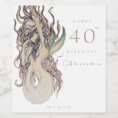 大人の水の色セクシーマーメイド任意の誕生日パーティー ワインラベル (シングルラベル)