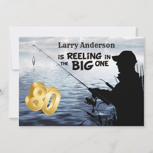大人の漁師マイルストーン80誕生日ザ・ビッグワン 招待状 (正面)