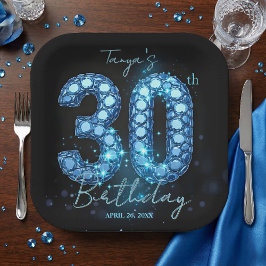 大人の煌めくサファイアブルージュエルモザイク 30歳の誕生日 ペーパープレート
