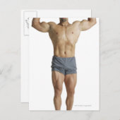 大人の白人の男性のボディビルダーが彼を保持 ポストカード (正面/裏面)