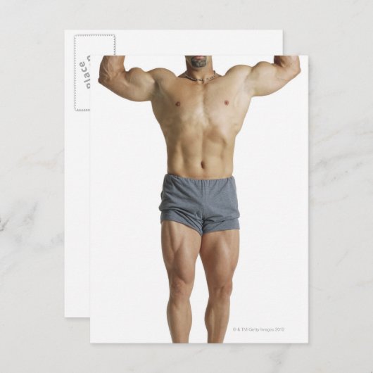 大人の白人の男性のボディビルダーが彼を保持 ポストカード (正面/裏面)