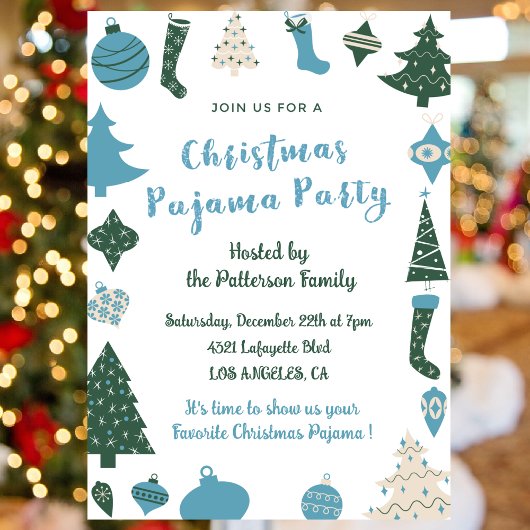 大人の眠りパーティの招待状グリーンブルー 招待状