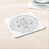 大人の着色の曼荼羅の白黒芸術 スクエアペーパーコースター (アングル)
