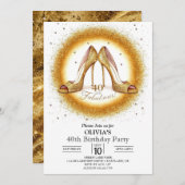 大人の素晴らしいデジタル金ゴールド40歳の誕生日 招待状 (正面/裏面)