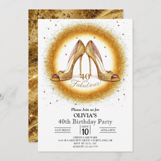 大人の素晴らしいデジタル金ゴールド40歳の誕生日 招待状 (正面/裏面)