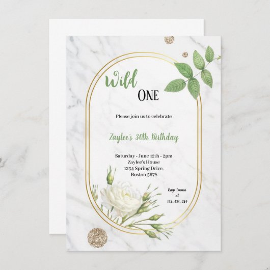 大人の緑とwhit誕生日パーティーの招待 招待状 (正面/裏面)