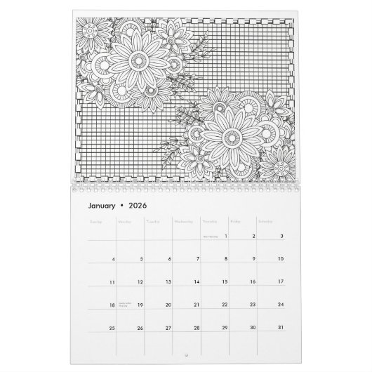 大人の花のための着色2023、独自の色 カレンダー (1月 2026)