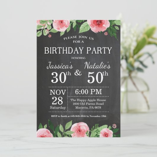 大人の花の黒板の接合箇所の誕生会 招待状 (スタンド正面)