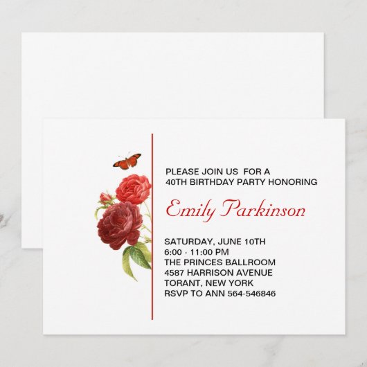 大人の誕生日の招待 招待状 (正面/裏面)