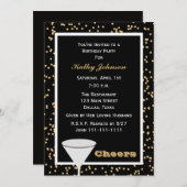 大人の誕生日パーティブラックと金ゴールド応援 招待状 (正面/裏面)