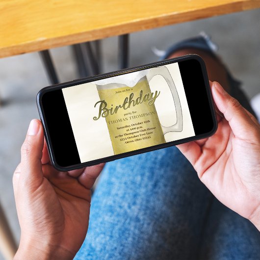 大人の誕生日パーティーウォーターカラービール 招待状