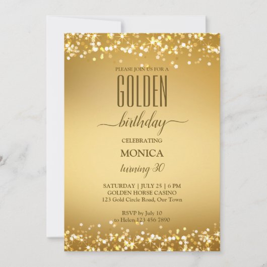 大人の誕生日パーティーエレガント金ゴールドミニマル 招待状 (正面)