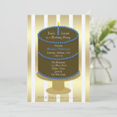 大人の誕生日パーティーケーキと青アクセント男性へ 招待状 (スタンド正面)