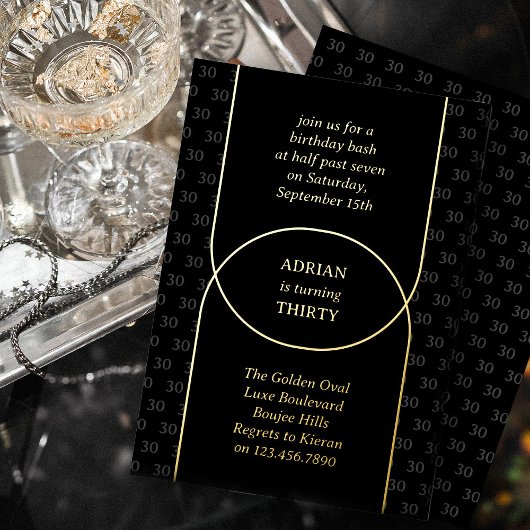 大人の誕生日パーティー任意の年齢ブラックと金ゴールドアーチ 箔招待状