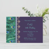 大人の誕生日招待状　孔雀　紫　金 招待状 (スタンド正面)