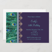 大人の誕生日招待状　孔雀　紫　金 招待状 (正面/裏面)