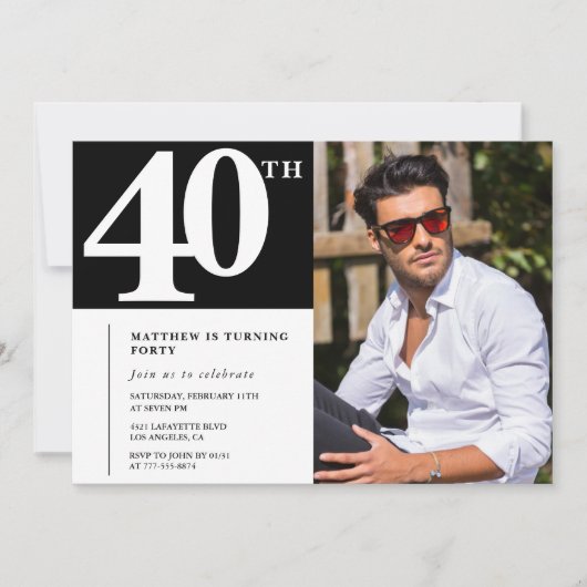 大人の誕生日40th誕生日の招待シック写真 招待状 (正面)