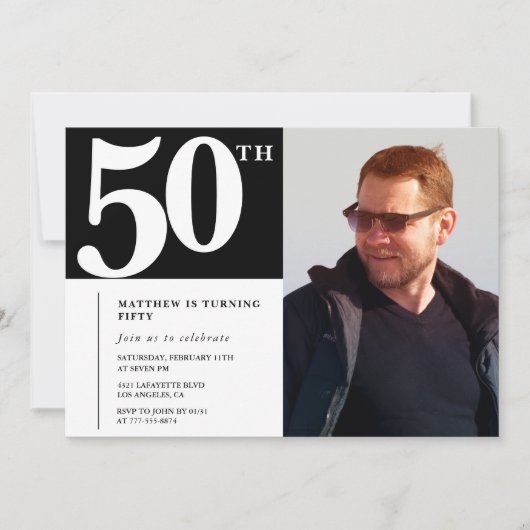 大人の誕生日50th誕生日の招待シック写真 招待状 (正面)