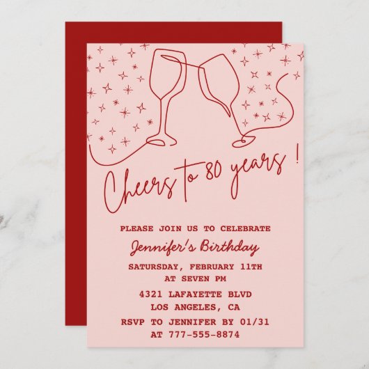 大人の誕生日80歳の誕生日の招待応援 招待状 (正面/裏面)