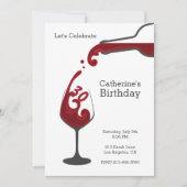 大人の赤ワインのモダン誕生日パーティーへの招待 招待状 (正面)