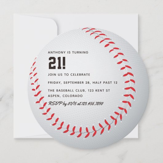 大人の野球誕生日をテーマにしたパーティー 招待状 (正面)