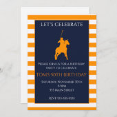 大人の青とオレンジのポロ誕生日招待状 招待状 (正面/裏面)