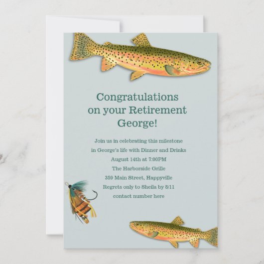 大人の魚釣りをテーマにしたパーティの招待状 招待状 (正面)